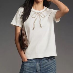 ENGLISH FACTORY Rhinestone Bow Tee | Sz XS